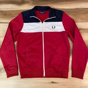 Fred Perry Sportswear Track Jacket Full Zip Red White Blue Mens Size M
